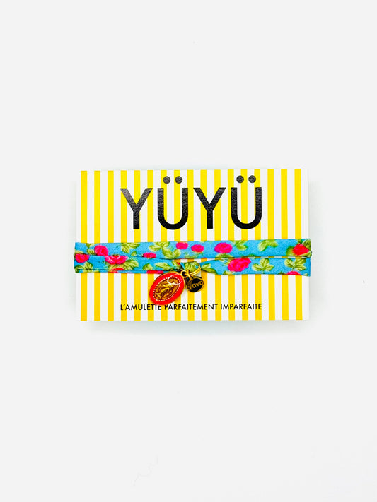 Amulette YÜYÜ – Médaille vierge fuchsia & petite médaille YÜYÜ gravée