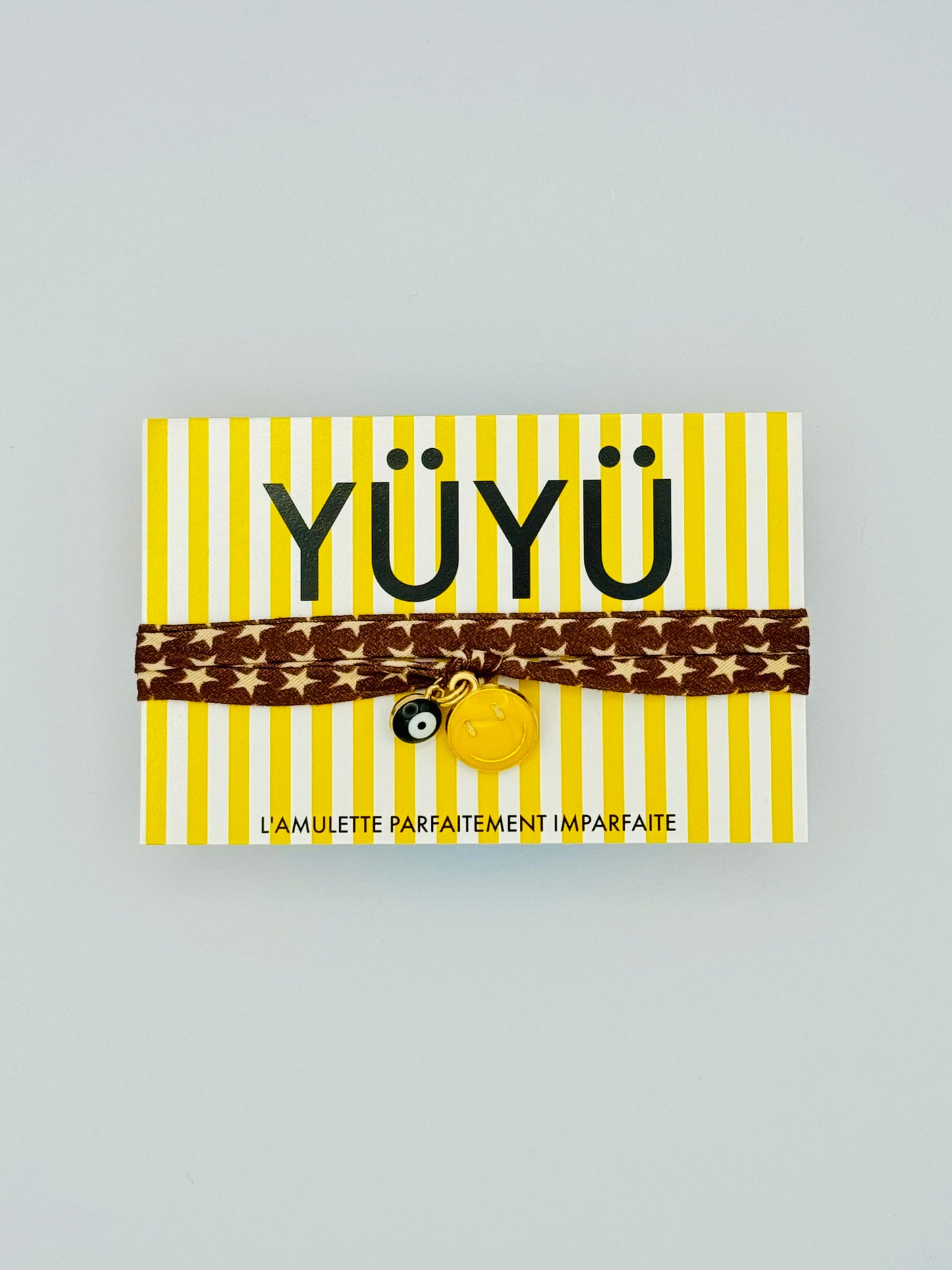 Amulette YÜYÜ - lien étoiles, smiley jaune & oeil turc noir